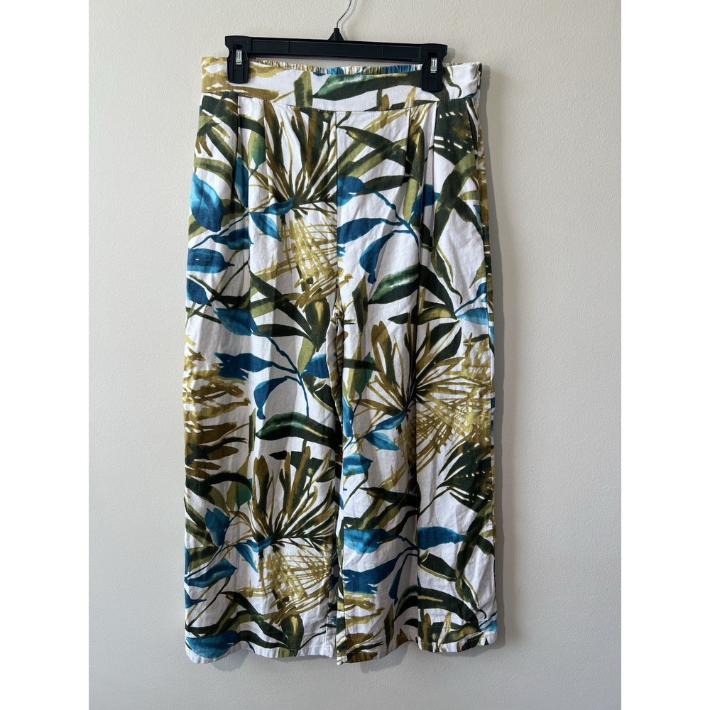 Chelsea & Theodore Linen Wide Leg Pants Women 6‎ Tropical Leaf Print Summer